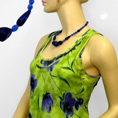 Collier Halskette Perle blau-seidig dunkelblau 48cm