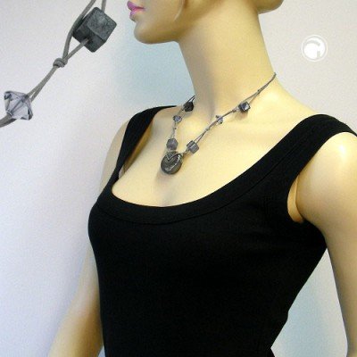 Collier Halskette Scheibe grau-seidig glänzend 50cm