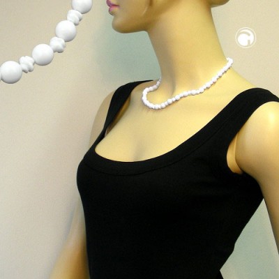 Halskette Rundperle und Knotenperle weiß 60cm