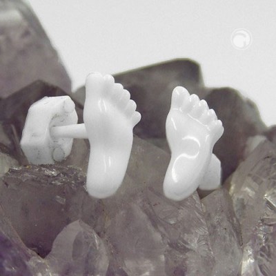 Ohrstecker kleine Füße weiß Vollplastik