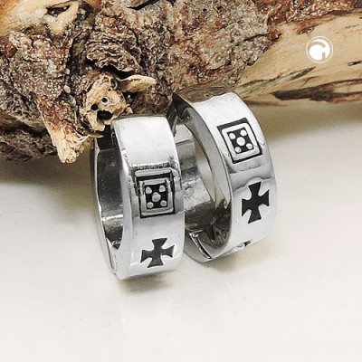 Creolen Ohrringe Tatzenkreuz schwarz Edelstahl