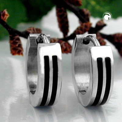 Creolen Ohrringe 12mm mit Streifen Edelstahl