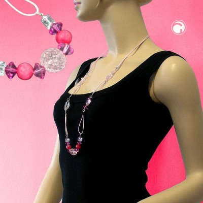 Halskette rosa-kristall Facettenperle 90cm