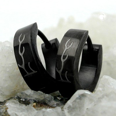 Creolen Ohrringe schwarz Lasermuster Edelstahl