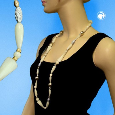 Collier Halskette Creme bicolor extra lang 96cm