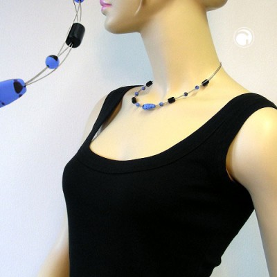 Collier Halskette Glasperle blau-schwarz 45cm