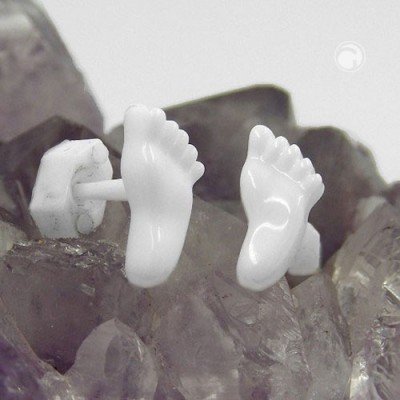 Ohrstecker kleine Füße weiß Vollplastik