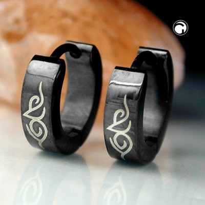 Creolen Ohrringe 13x4mm schwarz Tribal Edelstahl