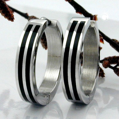 Creolen Ohrringe 20mm mit Streifen Edelstahl