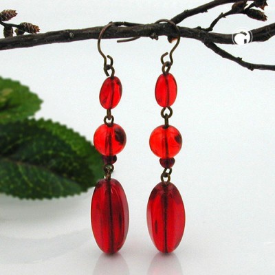 Ohrhaken Glas blutrot transparent