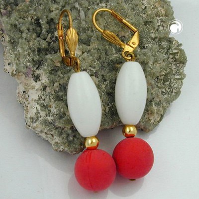 Ohrring Olive weiß himbeer rot