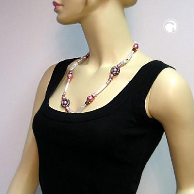 Collier Halskette rosa-weiß-altsilber-gold 60cm