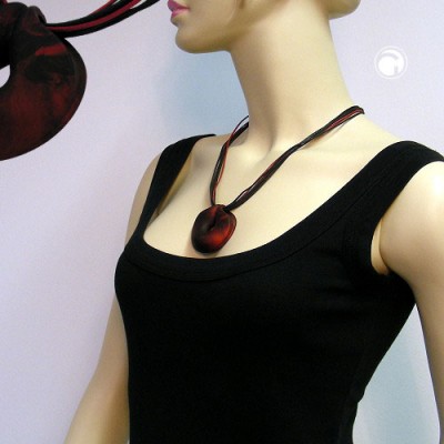 Collier Halskette Amulett rot-metallic silber 55cm