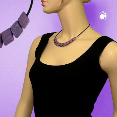 Collier Halskette Schrägperle lila-marmoriert 45cm