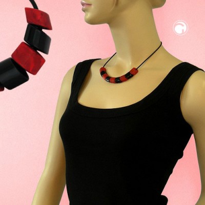 Collier Halskette Schrägperle rot-schwarz 45cm