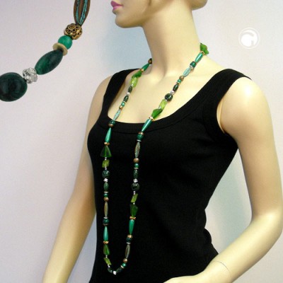 Halskette grün-patina-kiwi altsilber 120cm