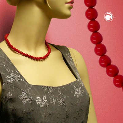 Collier Halskette Perle 8mm rot-glänzend 42cm