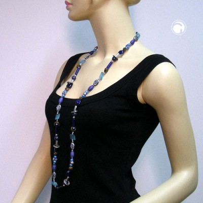Collier Halskette blau-türkis-bicolor 110cm