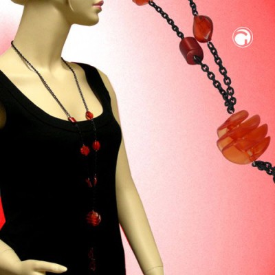 Halskette Spirale-rot Ankerkette-schwarz 95cm