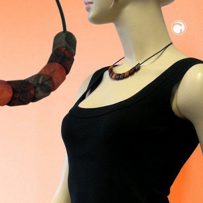 Collier Halskette Schrägperle brauntöne Gummi 45cm