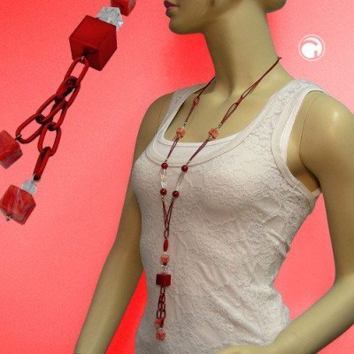 Collier Halskette rot-kristall seidig-glänzend 100cm