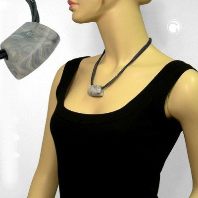 Collier Halskette Trapez grau-beige-marmoriert 50cm