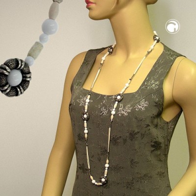 Halskette weiß-altsilber Kordel hell 108cm