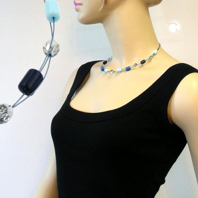 Collier Halskette Glas blau-kristall Draht 42cm