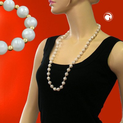 Collier Halskette Perle seide-weiß Perle Gold 80cm