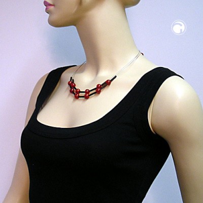 Collier Halskette Draht Perlen rot-schwarz 45cm