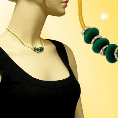 Collier Halskette Holzperle grün Kordel gelb 42cm