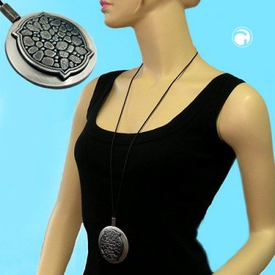 Collier Halskette Scheibe mit kroko altsilber 90cm