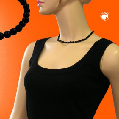 Collier Halskette 6mm Perlen schwarz-glänzend 42cm