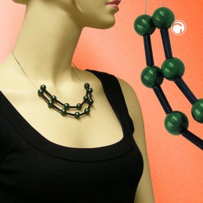 Collier Halskette Draht Perlen grün-schwarz 45cm