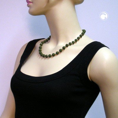 Collier Halskette Perle oliv-matt Gold-glänzend 50cm