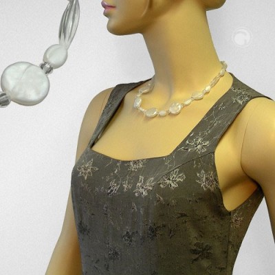 Collier Halskette Scheiben wachsweiß 47cm