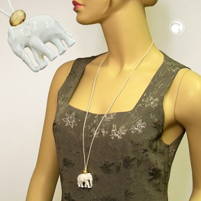 Collier Halskette Elefant weiß-gold-marmoriert 90cm