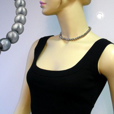 Collier Halskette Perlen Seide grau 38cm