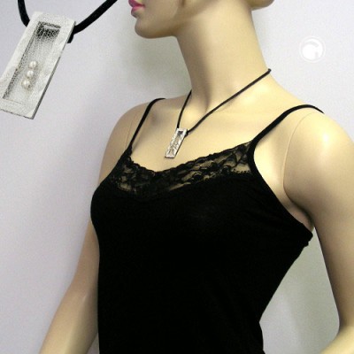 Collier Halskette Viereck Netz und 3x Perle 45cm