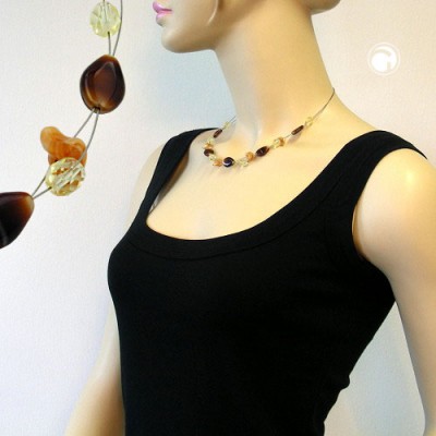 Collier Halskette Glas-Nugget braun auf Draht 44cm