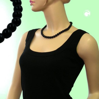 Collier Halskette Perlen 10mm schwarz-glänzend 45cm