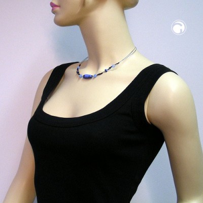 Collier Halskette Glas blau-schwarz-matt 45cm