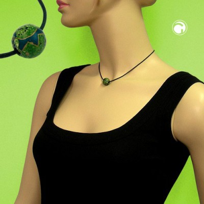 Collier Halskette Jeansperle grün Kordel grün 40cm