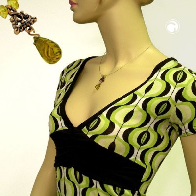 Collier Halskette Birne oliv altgold Draht 44cm