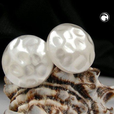 Ohrring rund weiß-perlmutt gehämmert