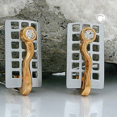 Ohrring Gitter bicolor kristal Email