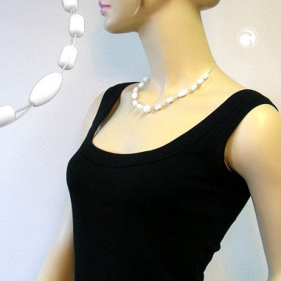 Collier Halskette Glas weiß-glänzend auf Draht 45cm