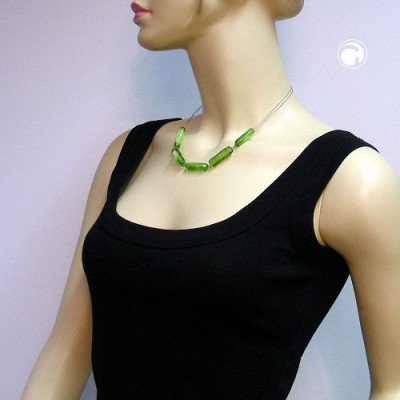 Collier Halskette Glas-Walze grün-weiß 45cm
