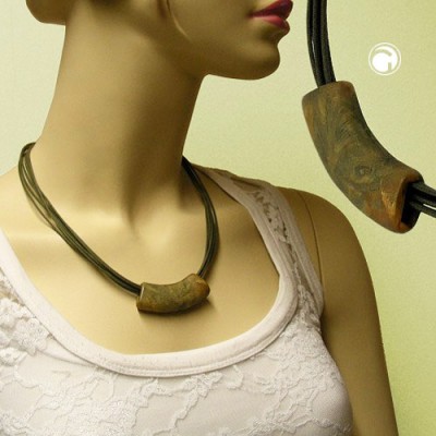 Collier Halskette Rohr flach-gebogen grün-oliv 45cm