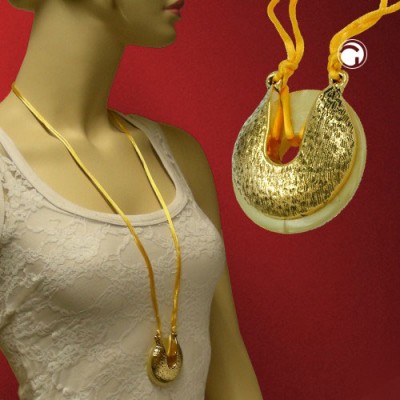 Collier Halskette Amulett-Hufeisen gelb altgold 90cm